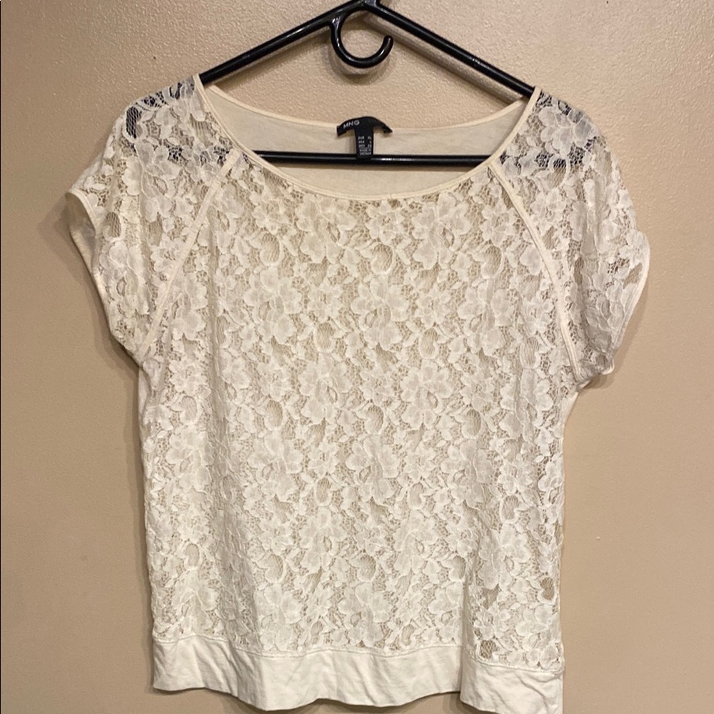 Mango Cream Short Sleeve Lace Blouse